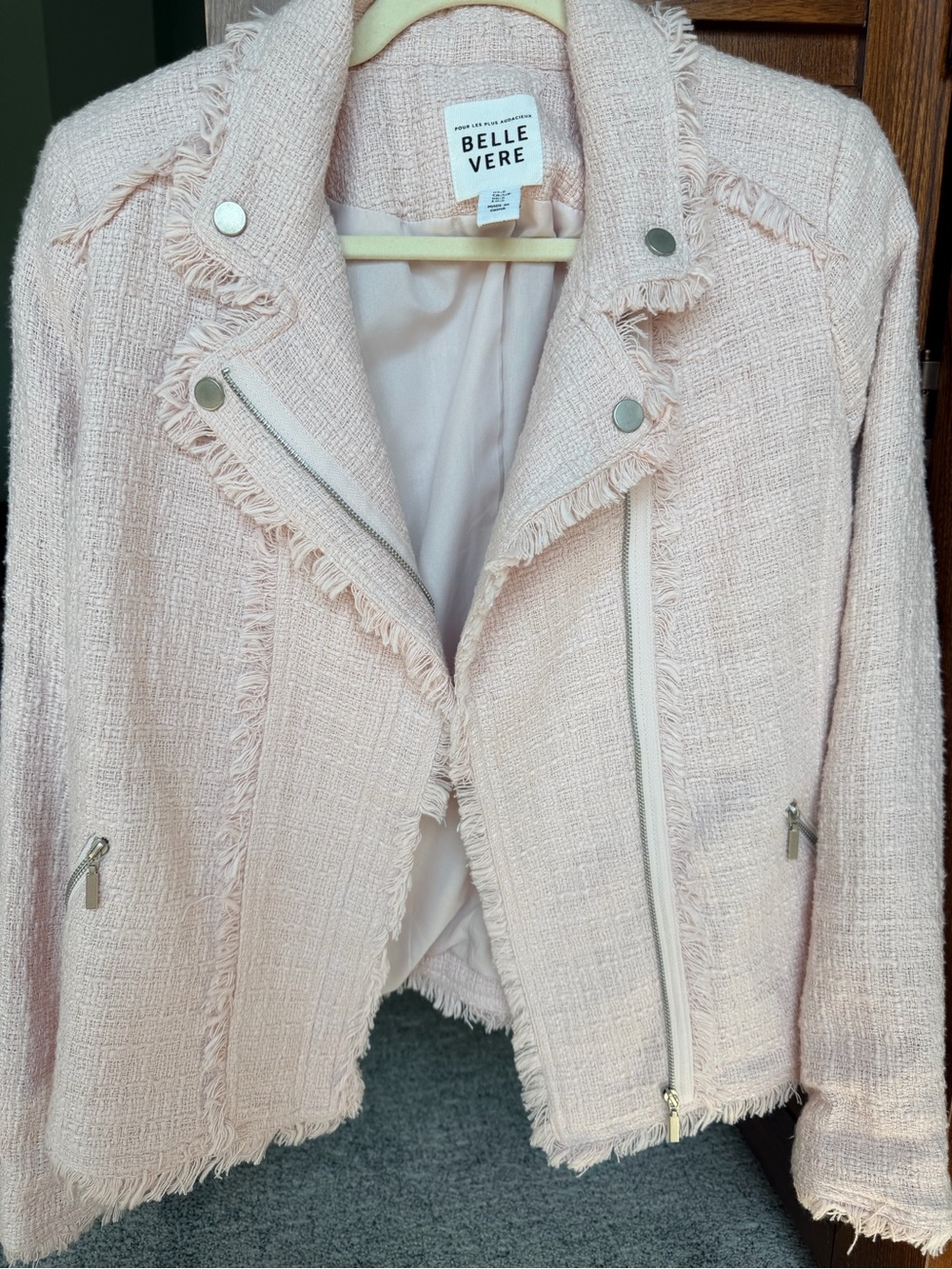 Belle Vere Blush Pink Tweed Zip-Front Jacket